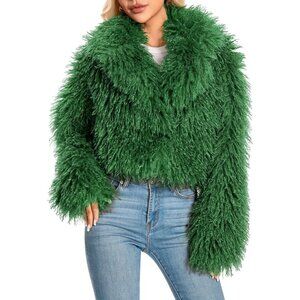 Plus Size Faux Fur Cropped Jacket for Women Fluffy Fall Winter Coat